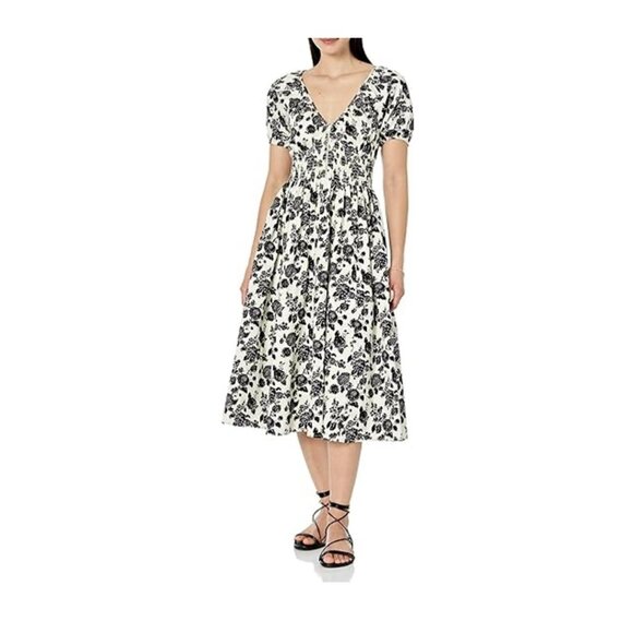 The Drop Womens Black & White Floral Print Midi Dress With Short Sleeves size - Picture 1 of 5